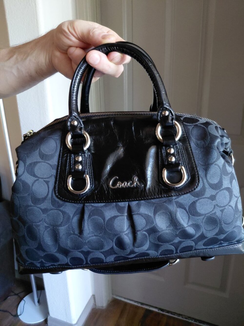 Coach Ashley Black Signature C Jacquard and Leather Satchel - Picture 5 of 10